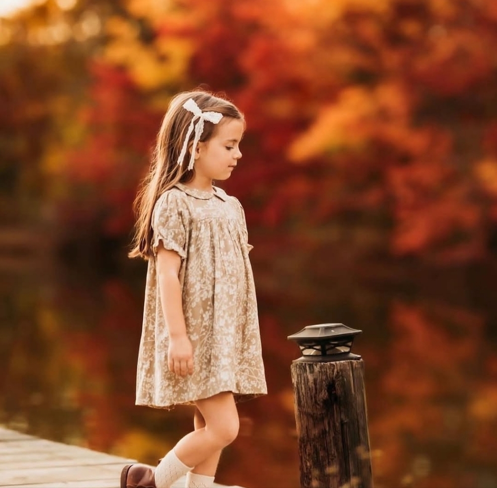 New! Canvas House Designs Floral Beige Dress, Size 8-9